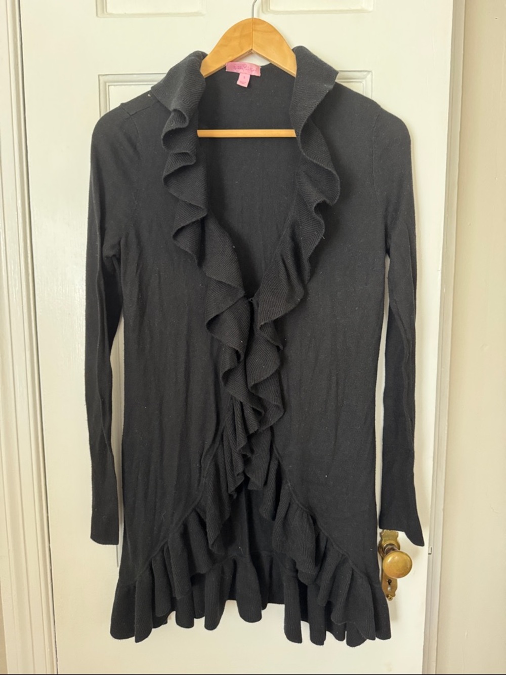 Lilly Pulitzer Black Ruffle Front Cardigan